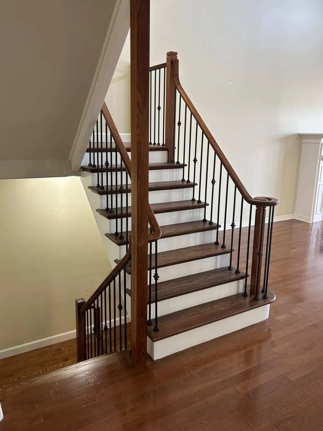 Dark Oak Staircase with Black Iron Spindles