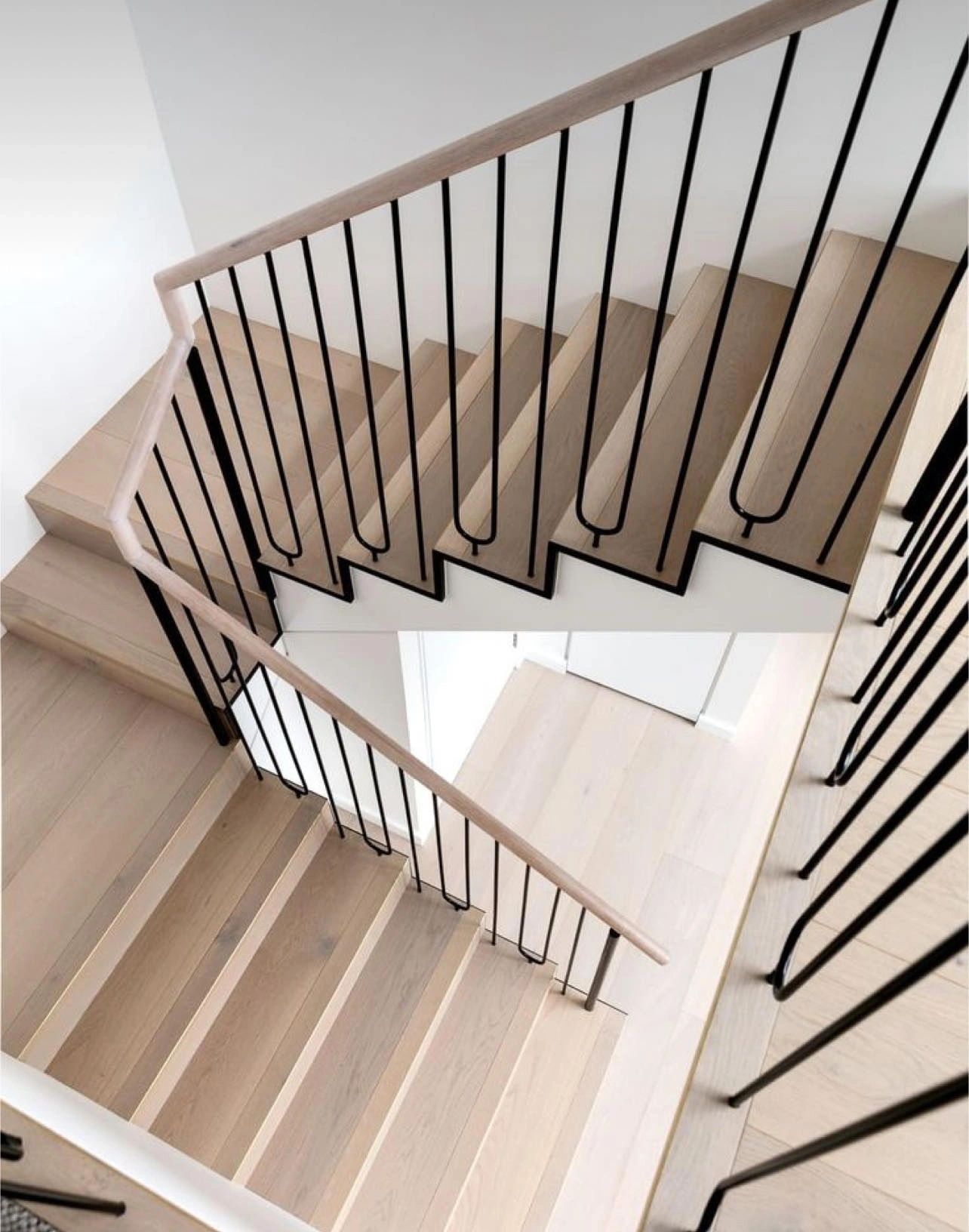 Modern oak staircase with black iron spindles by Grant's Stairs and Railings